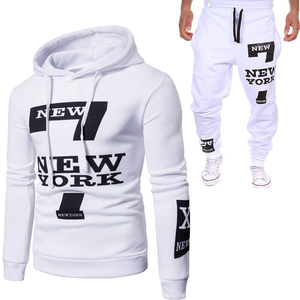 Ensemble sweat à capuche et pantalon de survêtement blanc pour homme, style New York, manches longues, cordon de serrage, streetwear décontracté, 100% coton respirant, coupe ample 2 - Product Image 1