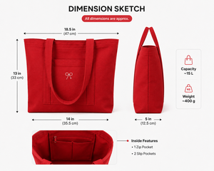 <b>Red</b> Canvas Tote Bag With <b>Bow</b> Embroidery Solid Color Minimalist Style All Seasons Shopping Bag - Product Image 2