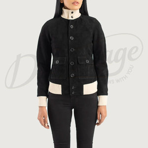 Luxury Women's Genuine Sheepskin Suede Short Biker <b>Jacket</b> Premium Black Suede <b>Jacket</b> for Women Soft Suede <b>Leather</b> with Zipper - Product Image 4