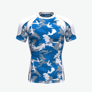 Blue Camouflage Short Sleeve Breathable <b>Rash</b> <b>Guard</b> <b>Men</b> Quick Dry Spandex Athletic Top Adult Unisex Sport Shirt Printed Design - Product Image 1