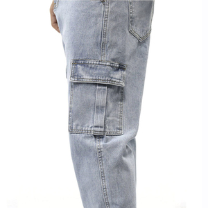 Pantalones Cargo de Mezclilla Lavada para Hombre, Corte Holgado, Cintura Media, Color Sólido, Estilo Casual, Tela de Algodón para Primavera - Product Image 4