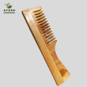 Sustainable Neem Wood <b>Wide</b> Tooth Handle <b>Comb</b> for Zero Waste Hair Care & Scalp Massage - Product Image 4