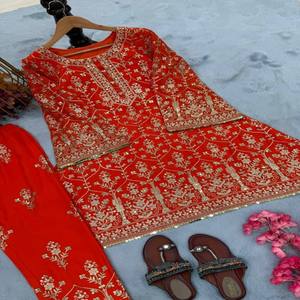 VASTRA COTTAGE Conjunto de Vestido Anarkali de Seda Chinon con Lentejuelas y Bordado, Pantalón y Dupatta Pesado, Traje de Fiesta - Product Image 6