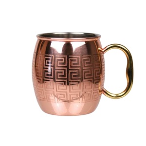 Mug en cuivre de qualité supérieure, en acier inoxydable avec placage cuivre et motif géométrique en relief, mug à bière avec poignée en laiton - Product Image 1