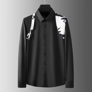 เสื้อเชิ้ตผู้ชายทรงเข้ารูป ระบายอากาศได้ดี ผลิตจากผ้าสแปนเด็กซ์/โพลีเอสเตอร์ ปกคอพับได้ สไตล์ลำลอง แขนยาว ติดกระดุมเม็ดเดียว เหมาะสำหรับทำงาน ฤดูใบไม้ผลิและฤดูใบไม้ร่วง - Product Image 6