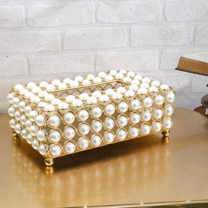 Elegante Caja de Papel Decorativa con Adornos de Perlas Doradas, Ideal para Recepción de Invitados y Uso en el Tocador - Product Image 1