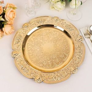 Antique Style <b>Gold</b> <b>Serving</b> <b>Tray</b> Embossed Floral Round Metal Plate Wedding Centerpiece Hotel Luxury Tableware Display <b>Tray</b> - Product Image 3