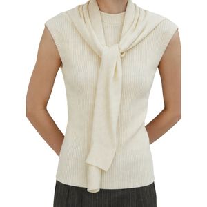 Chaleco de punto sin mangas para mujer, cuello simulado con detalle de lazo, suave, informal, a la moda, para capas, con logotipo personalizado OEM - Product Image 3