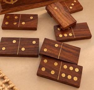 <b>Domino</b> <b>Set</b> Double Six Tiles with Brass Inlay Wooden Box - Product Image 3