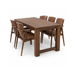 Solid Wood Dining <b>Table</b> Set with 6 <b>Brown</b> Chairs Modern Rectangular Wooden Dining Furniture for Home Restaurant and Hotel - Product Image 1
