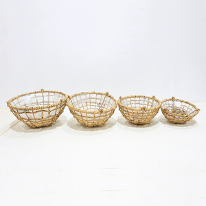 Paniers suspendus en jacinthe d'eau, ronds, faits à la main, en fibres naturelles, supports pour plantes pour une utilisation intérieure et extérieure - Product Image 6
