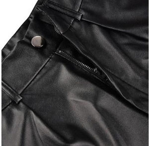 High Waist Black Leather Eco-Friendly Breathable Casual <b>Women's</b> Shorts with Zipper <b>Fly</b> Solid Pattern - Product Image 4