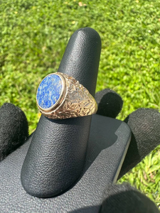 Men's Vintage 9K Solid Gold <b>Lapis</b> <b>Lazuli</b> Cocktail <b>Ring</b> Bezel Set Round Natural Stone Daily Wear Jewelry - Product Image 3