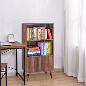 Libreria Moderna a 2 Ripiani in Noce con Ante, Mobile Contenitore per Libri e Foto, Ideale per Soggiorno, Ufficio o Arredamento Biblioteca - Product Image 1