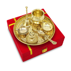 Ensemble de thali de prière en laiton plaqué or, élégant et décoratif, fait main, pour Diwali et les cadeaux de mariage, au prix le plus bas - Product Image 3