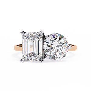 Anillo Toi et Moi con Diamante Cultivado en Laboratorio, Corte Esmeralda y Corte Redondo, Oro de 14K, Diamante con Certificado IGI para Compromiso, Aniversario, Boda - Product Image 4