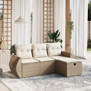 Conjunto de Muebles de Jardín Modulares Grandes de Poliratán Beige, Acero y Poliéster - Product Image 1