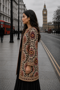 Women's Winter <b>Jacket</b> with Hand Embroidered Suzani Design <b>White</b> Fabric Bridesmaid Gift or Women's Clothing OEM ODM Bulk Sale - Product Image 2