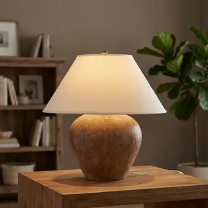 Lampe de table Calabria Sienna, base en céramique moderne, abat-jour en lin naturel, éclairage d'appoint écologique pour salon, décoration Diwali - Product Image 5