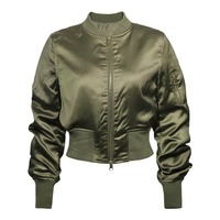 Blouson Bomber Léger en Satin pour Femme, Zippé, Col Montant, Court, Sans Manches, Coupe-Vent, Style Aviateur, Logo Personnalisé pour Automne Hiver
