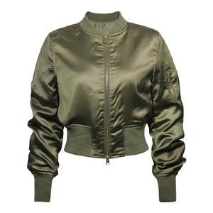 <b>Women</b> Lightweight Satin Bomber <b>Jacket</b> Zip up Stand Collar Short Sleeveless Windproof <b>Flight</b> <b>Jacket</b> Custom Logo for Autumn Winter - Product Image 2