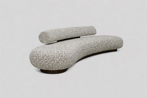 Athena Curved Boucle <b>Sofa</b> with <b>Gold</b> Metal Base - Modern Luxury Lounge - Sculptural Curved <b>Sofa</b> - Upholstered Designer Couch - Product Image 2