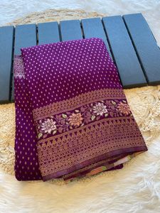 Sari de Seda Crepe Khadi Pura Tradicional Exclusiva Premium India con Borlas de Zari Ricas, Elegante, Étnico, para Bodas, Fiestas y Eventos - Product Image 5