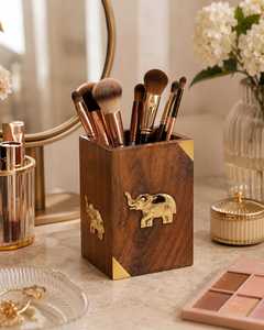 Organisateur de bureau en bois, forme rectangulaire, avec motif éléphant, support de rangement fait main pour usage au bureau, type sur pied, à un seul niveau - Product Image 4