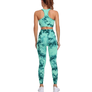 Premium Quality Green <b>Tie</b> Dye Sport Bra Leggings Set High Waist Full Length Knitted Spandex Polyester Breathable Quick Women's - Product Image 2
