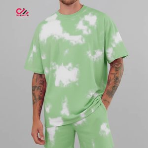 Ensemble T-shirt et short tie-dye vert pour homme, tricoté, respirant, style ample, produit le mieux noté, en promotion - Product Image 1