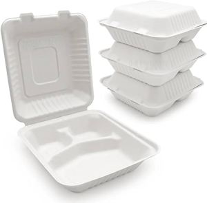 Plantura - Contenedores Desechables para Ensaladas con 3 Compartimentos, Libres de BPA, [8x8], Capacidad de 34 oz, Paquete de 100, Biodegradables, de Caña de Azúcar - Product Image 2