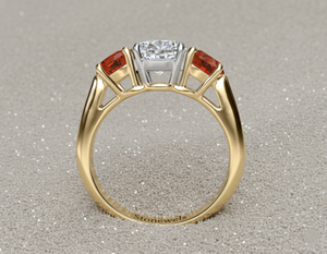 Anillo de Compromiso con Tres Piedras de Diamante Cultivado en Laboratorio Stonewels, con Rubíes Laterales, Certificado en Oro, Anillo de Novia de Lujo - Product Image 2