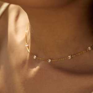 สร้อยคอเพชรแบบโซ่ 14k 18k ทองคำแท้ ทรงกลมแบบลอยตัว ประดับเพชรแล็บโกรว์ ทรงกลม 18 นิ้ว แบบโซลิแทร์ สำหรับใส่ทุกวัน สวยสง่า - Product Image 2