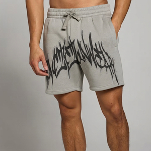 Pantalones Cortos de Algodón Gris para Hombre con Logotipo de Diamantes de Imitación, Cintura con Cordón Ajustable, Estilo Urbano - Product Image 1
