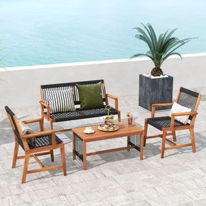 Juego de Mesa y Sillas de Patio de Madera de Acacia de 4 Piezas con Cuerda Tejida a Mano - Product Image 3