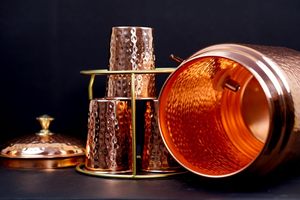 6.5L Smart Copper Water <b>Dispenser</b> Set - Antimicrobial Pure Copper Storage Tank with Tap & 4 Glasses - 218oz Ayurvedic Wellness - Product Image 3