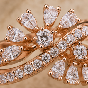 Anillo de cóctel floral con diamantes cultivados en laboratorio en oro rosa, diseño abierto con diamantes en forma de pera y redondos, regalo de aniversario - Product Image 5