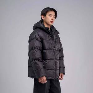 Classic Comfortable Men's Puffer Jacket Plus Size Black Short <b>Vinyl</b> Hooded Winter Warm Bubble Jacket - Product Image 1