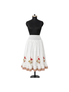 Heritage <b>White</b> Garment Women Vintage Rose Print Tiered <b>Maxi</b> Bottom Smocked High Waistband Gathered Ruffle Layered Outwear - Product Image 1