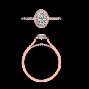 Oval Diamond Halo Engagement <b>Ring</b> With Matching Curved Chevron Wedding Band <b>Set</b> In Solid <b>Gold</b> Fine Handcrafted Bridal Jewelry - Product Image 1