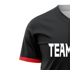 Camiseta Deportiva Transpirable para Hombre, Personalizada, Negra y Roja, con Botones, Estilo Béisbol, Patrón Geométrico, Uniforme de Equipo de Softbol - Product Image 4