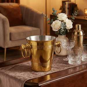 Gold Luxury Stainless Steel <b>Portable</b> Ice Bucket Round for Cooler with Ring Handles for Home Hotel <b>Bar</b> - Product Image 1