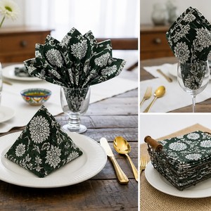 Serviettes de table carrées vintage de haute qualité, écologiques, durables, faites à la main, imprimées au bloc, 100% coton, 16x16 pouces, vente en gros - Product Image 4
