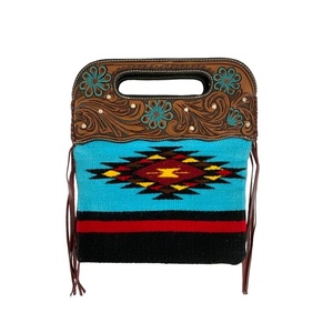 กระเป๋าถือทรงอานม้าหนังแท้สไตล์โบฮีเมียนคุณภาพระดับพรีเมียมกระเป๋าถือลายดอกไม้ทรงเรขาคณิตมีพู่ห้อย - Product Image 2