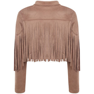 Veste en cuir de vachette pour femme, style uni avec franges, écologique, respirante, en viscose teinte, design unique, tricotée, vente en gros - Product Image 2