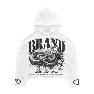 เสื้อฮู้ดดี้ผู้ชายแบรนด์ Brand Studio สีขาว ซิปหน้า ผ้าฝ้าย 100% ทรงปกติ สไตล์สตรีทแวร์ น้ำหนักเบา ระบายอากาศได้ดี พิมพ์ลายกราฟิกงู - Product Image 1