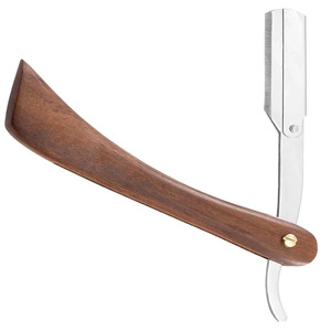 Rasoir droit de barbier en acier inoxydable avec manche en bois, finition miroir, réutilisable, lame unique, pour salon de beauté - Product Image 1