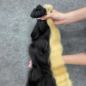 Productos populares: Cabello humano vietnamita negro y rubio en trama, cabello vietnamita virgen, sin enredos, sin caída, venta al por mayor. - Product Image 5