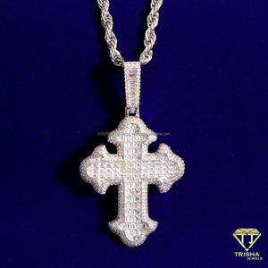 Fashion Hip Hop Cross Pendant Necklace with VVS Moissanite Diamonds and 925 Sterling Silver - Product Image 3
