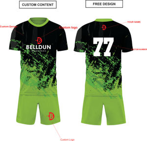 ชุดเสื้อเจอร์ซีย์กีฬาสีเขียวคลาสสิกสำหรับผู้ชาย แบบสั้น ผลิตจากโพลีเอสเตอร์ 100% รุ่นใหม่ล่าสุด ชุดฟุตบอลพร้อมสกรีนโลโก้ตามสั่ง - Product Image 6